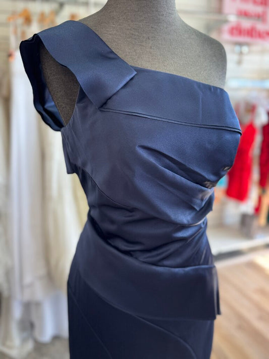 White by Vera Wang Navy One Shoulder Long Formal Dress 8