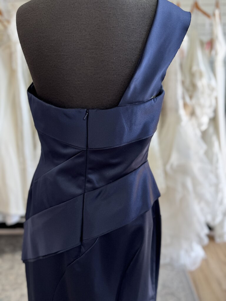 White by Vera Wang Navy One Shoulder Long Formal Dress 8