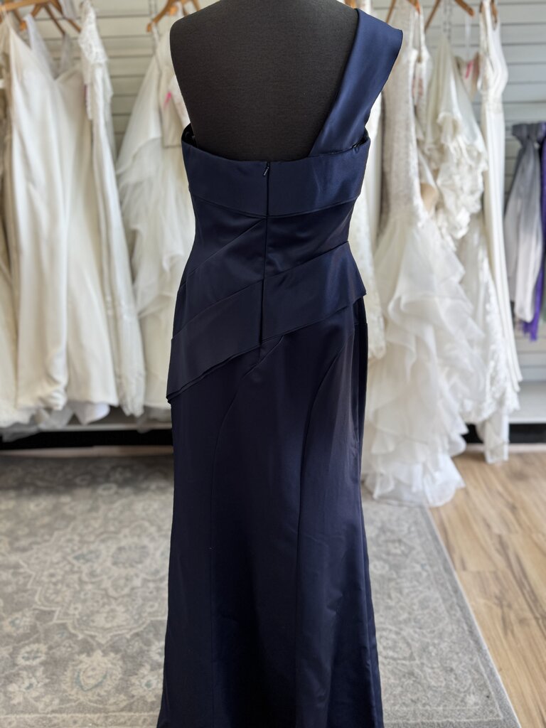 White by Vera Wang Navy One Shoulder Long Formal Dress 8