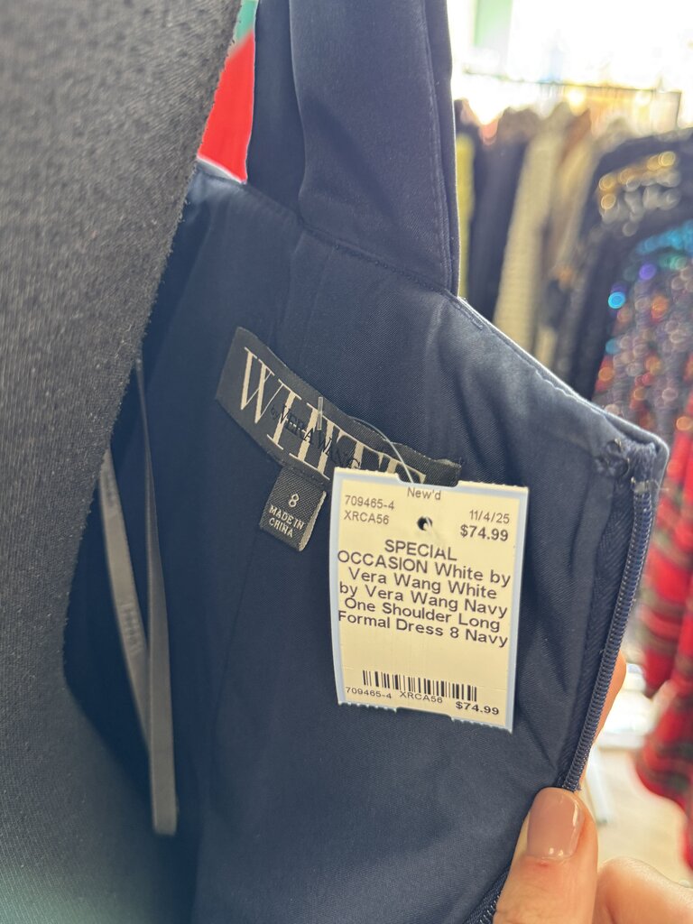 White by Vera Wang Navy One Shoulder Long Formal Dress 8