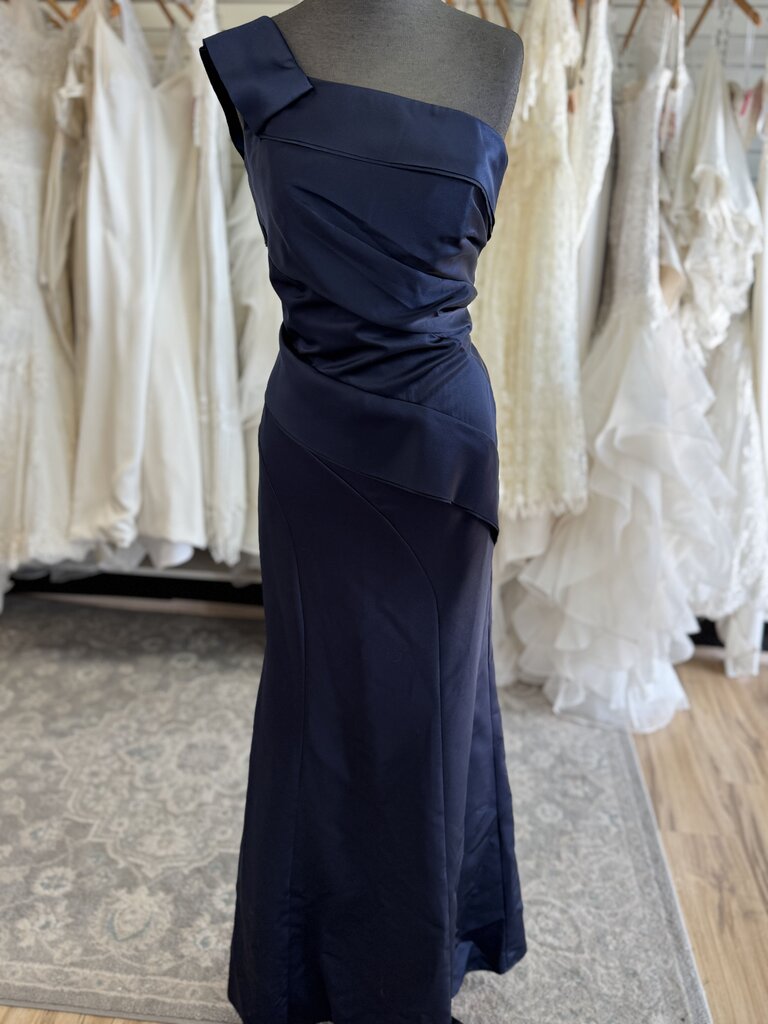 White by Vera Wang Navy One Shoulder Long Formal Dress 8