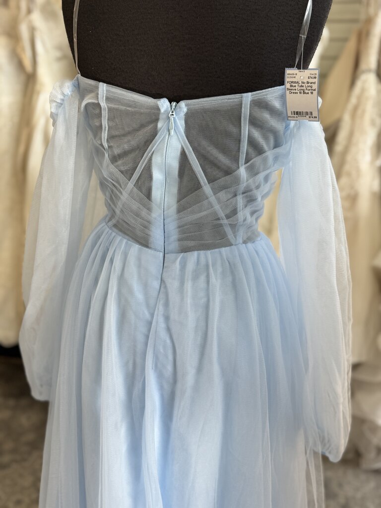 Blue Tulle Long Sleeve Long Formal Dress 18