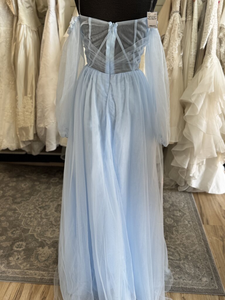 Blue Tulle Long Sleeve Long Formal Dress 18