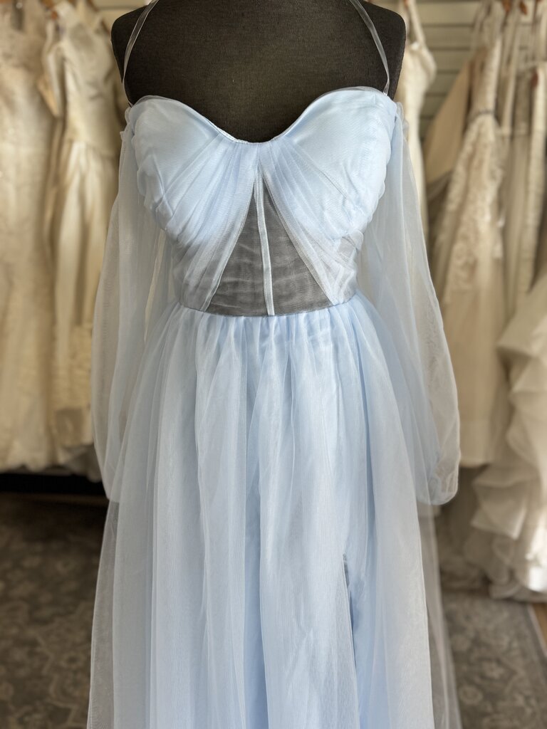 Blue Tulle Long Sleeve Long Formal Dress 18