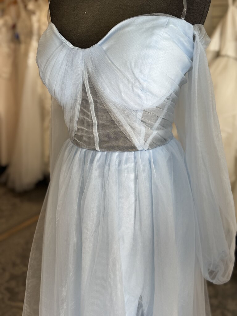 Blue Tulle Long Sleeve Long Formal Dress 18