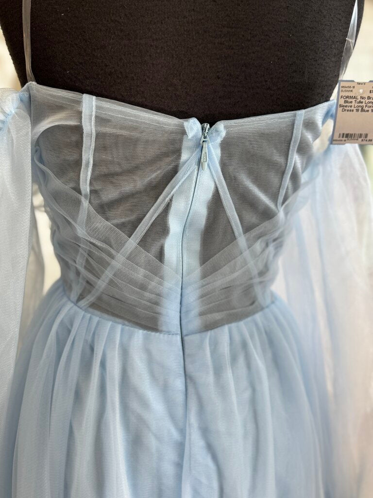 Blue Tulle Long Sleeve Long Formal Dress 18