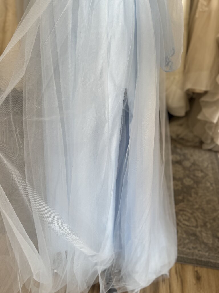 Blue Tulle Long Sleeve Long Formal Dress 18