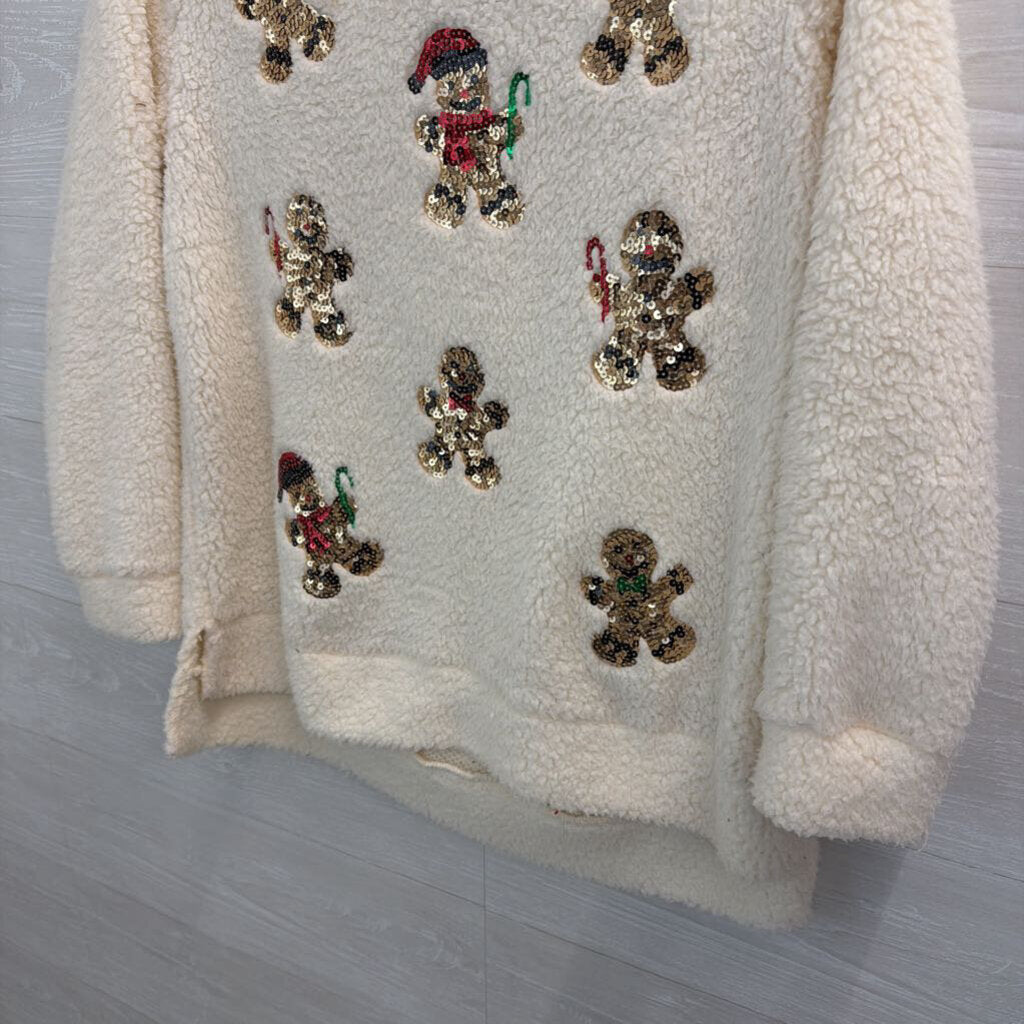 Como Vintage White Soft Sequin Gingerbread Long Sleeve Sweater Top Medium