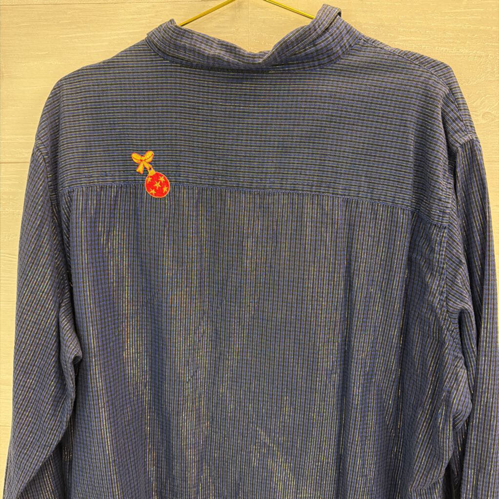 Vintage Bobbie Brooks Blue Ornament Patchwork Long Sleeve Button Down Top 26W/ 28W