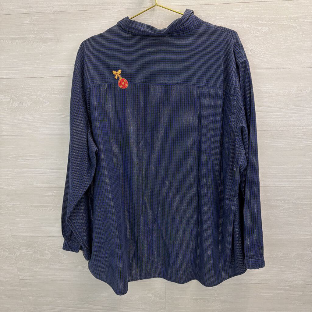 Vintage Bobbie Brooks Blue Ornament Patchwork Long Sleeve Button Down Top 26W/ 28W
