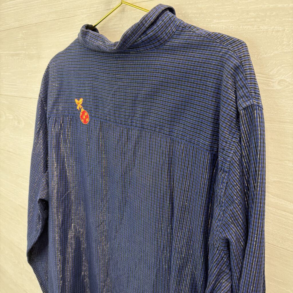 Vintage Bobbie Brooks Blue Ornament Patchwork Long Sleeve Button Down Top 26W/ 28W