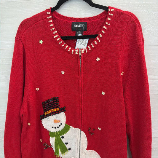 Vintage Designers Originals Red/ White Snowman Zip Up Sweater 2X