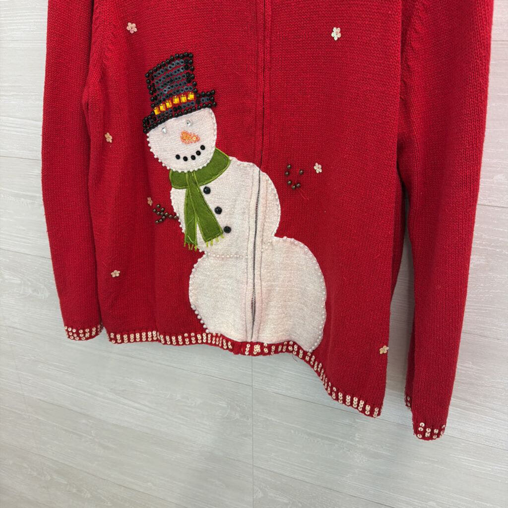 Vintage Designers Originals Red/ White Snowman Zip Up Sweater 2X