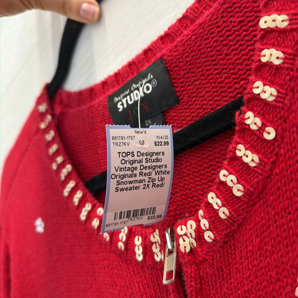 Vintage Designers Originals Red/ White Snowman Zip Up Sweater 2X