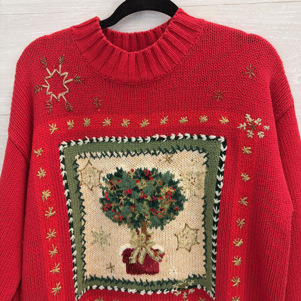 Vintage Tiara International Red/ Green Knit Holiday Tree Sweater Medium