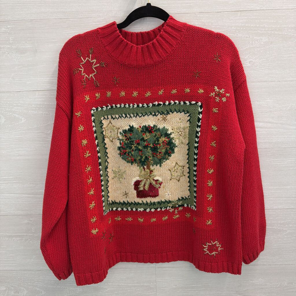 Vintage Tiara International Red/ Green Knit Holiday Tree Sweater Medium
