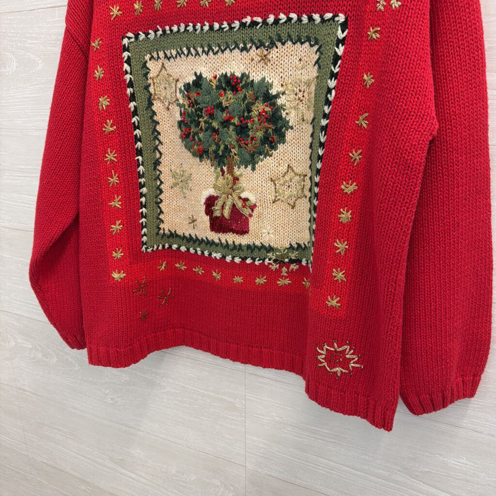 Vintage Tiara International Red/ Green Knit Holiday Tree Sweater Medium