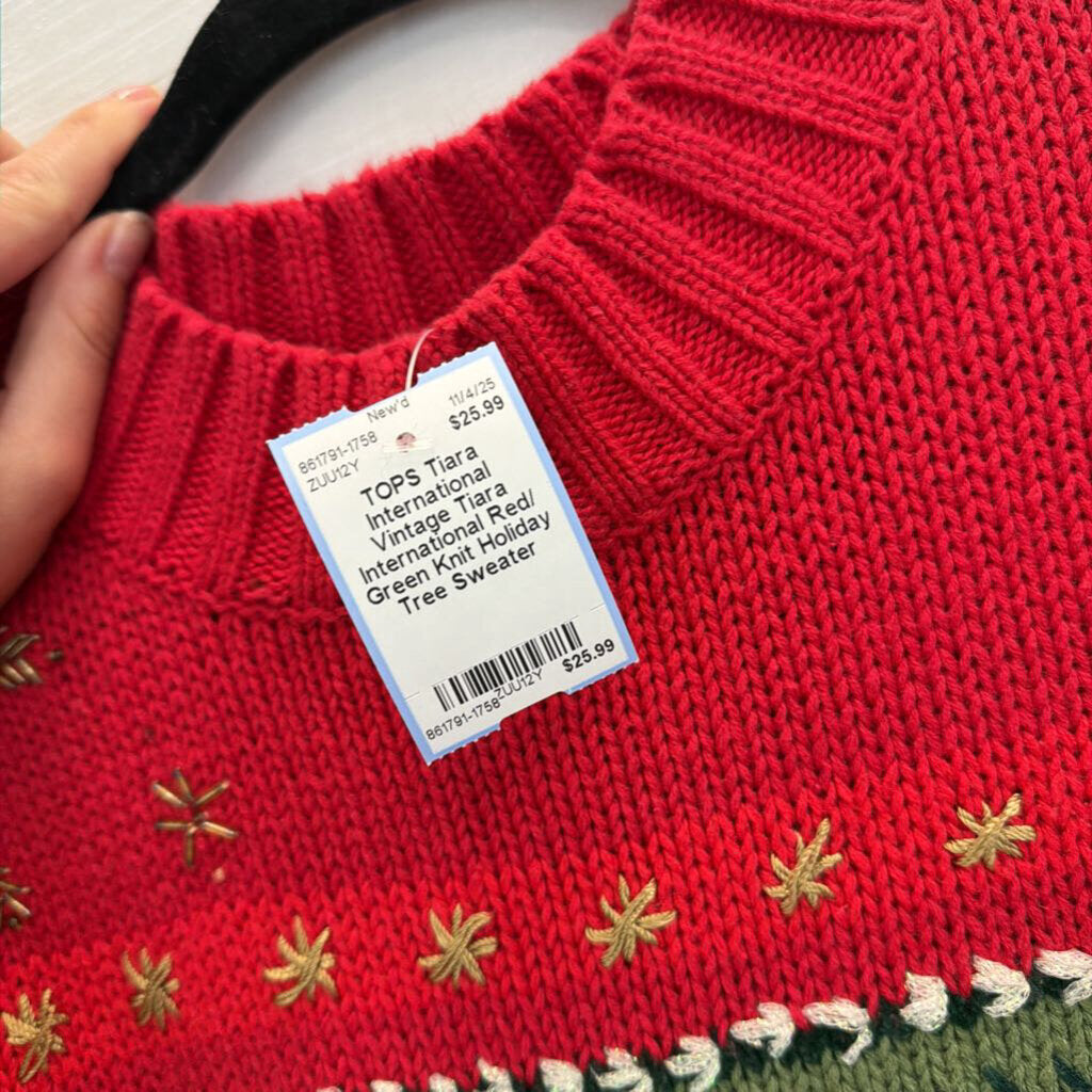 Vintage Tiara International Red/ Green Knit Holiday Tree Sweater Medium