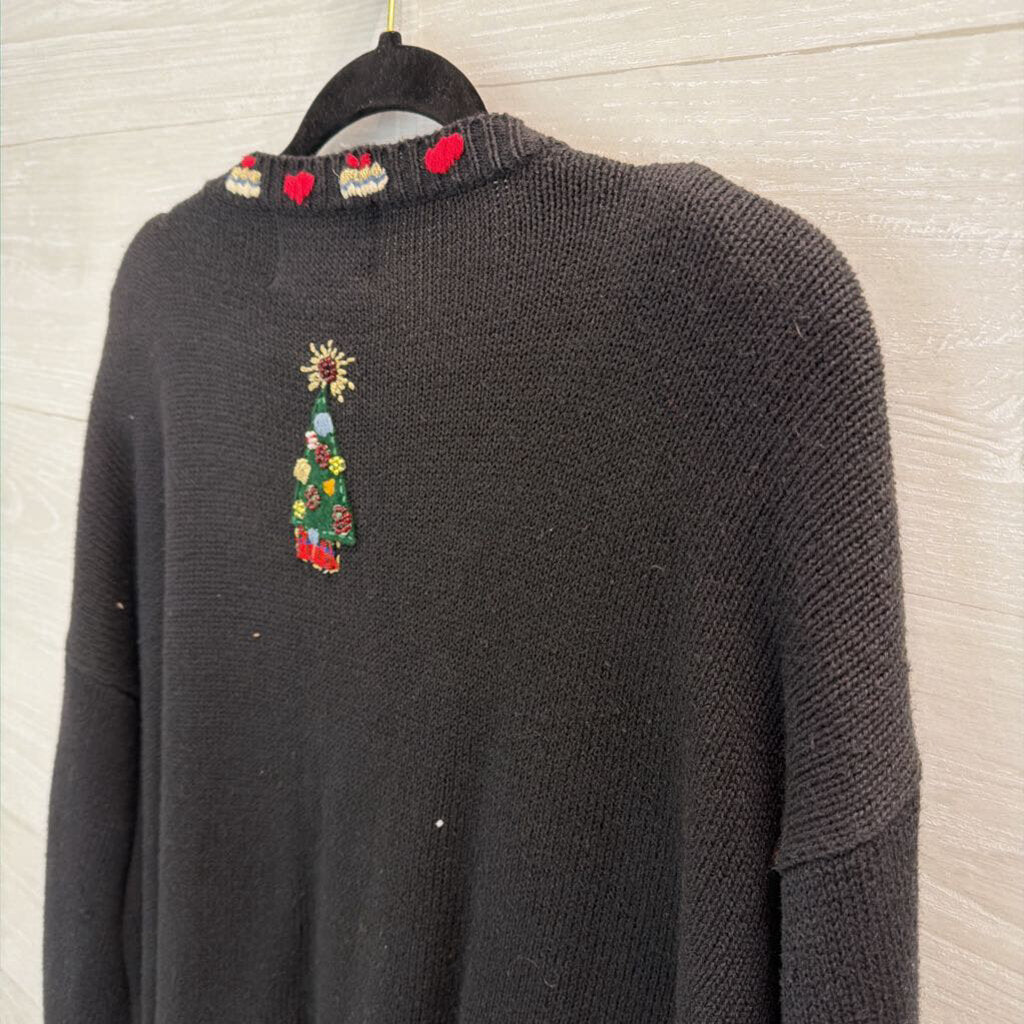 Vintage Tiara International Black/ Multi Embroidered Santa Cardigan Sweater Extra Large
