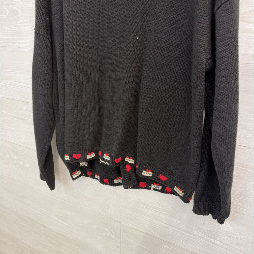 Vintage Tiara International Black/ Multi Embroidered Santa Cardigan Sweater Extra Large