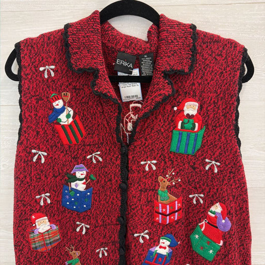 Vintage Erika Red/ Multi Snowman Sweater Vest Top Extra Large