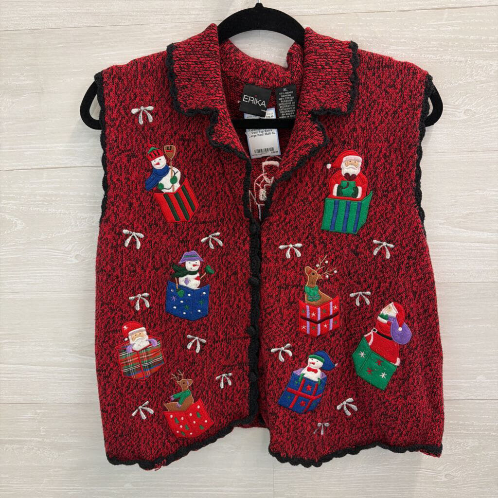 Vintage Erika Red/ Multi Snowman Sweater Vest Top Extra Large