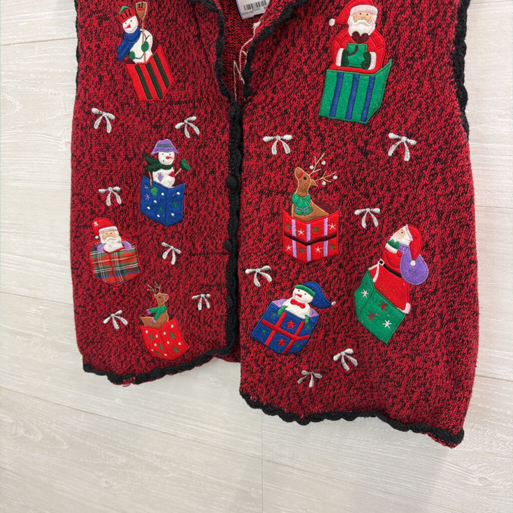 Vintage Erika Red/ Multi Snowman Sweater Vest Top Extra Large