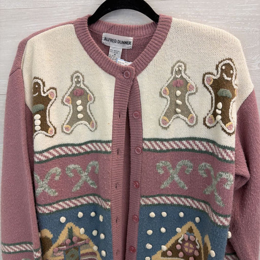 Vintage Alfred Dunner Pink/ Multi Knit Holiday Cardigan Sweater Medium