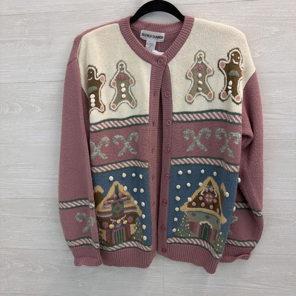 Vintage Alfred Dunner Pink/ Multi Knit Holiday Cardigan Sweater Medium