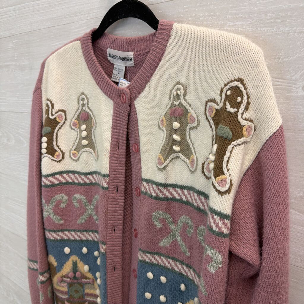 Vintage Alfred Dunner Pink/ Multi Knit Holiday Cardigan Sweater Medium