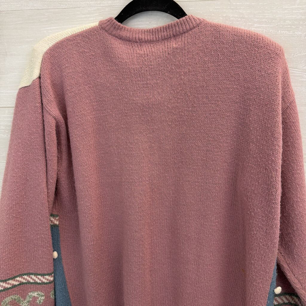 Vintage Alfred Dunner Pink/ Multi Knit Holiday Cardigan Sweater Medium