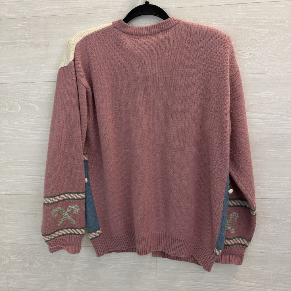 Vintage Alfred Dunner Pink/ Multi Knit Holiday Cardigan Sweater Medium