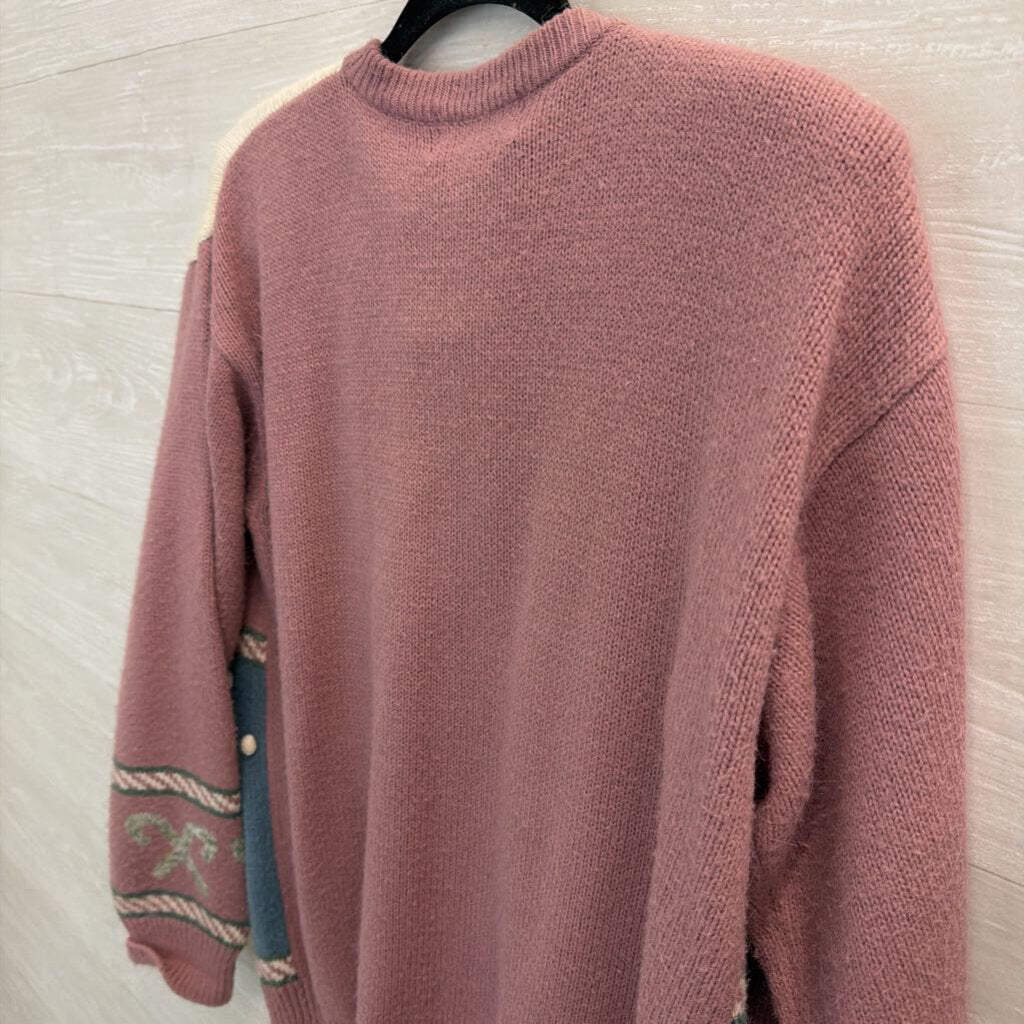 Vintage Alfred Dunner Pink/ Multi Knit Holiday Cardigan Sweater Medium