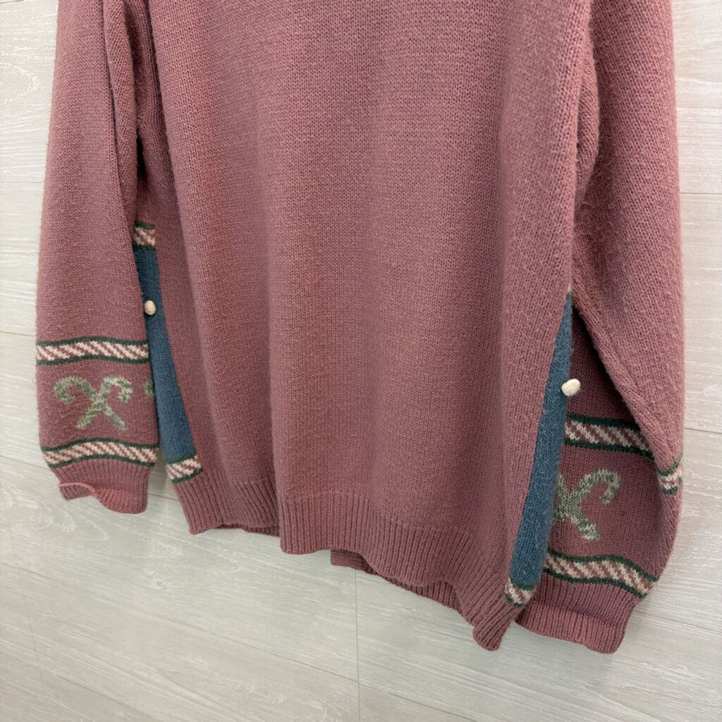 Vintage Alfred Dunner Pink/ Multi Knit Holiday Cardigan Sweater Medium