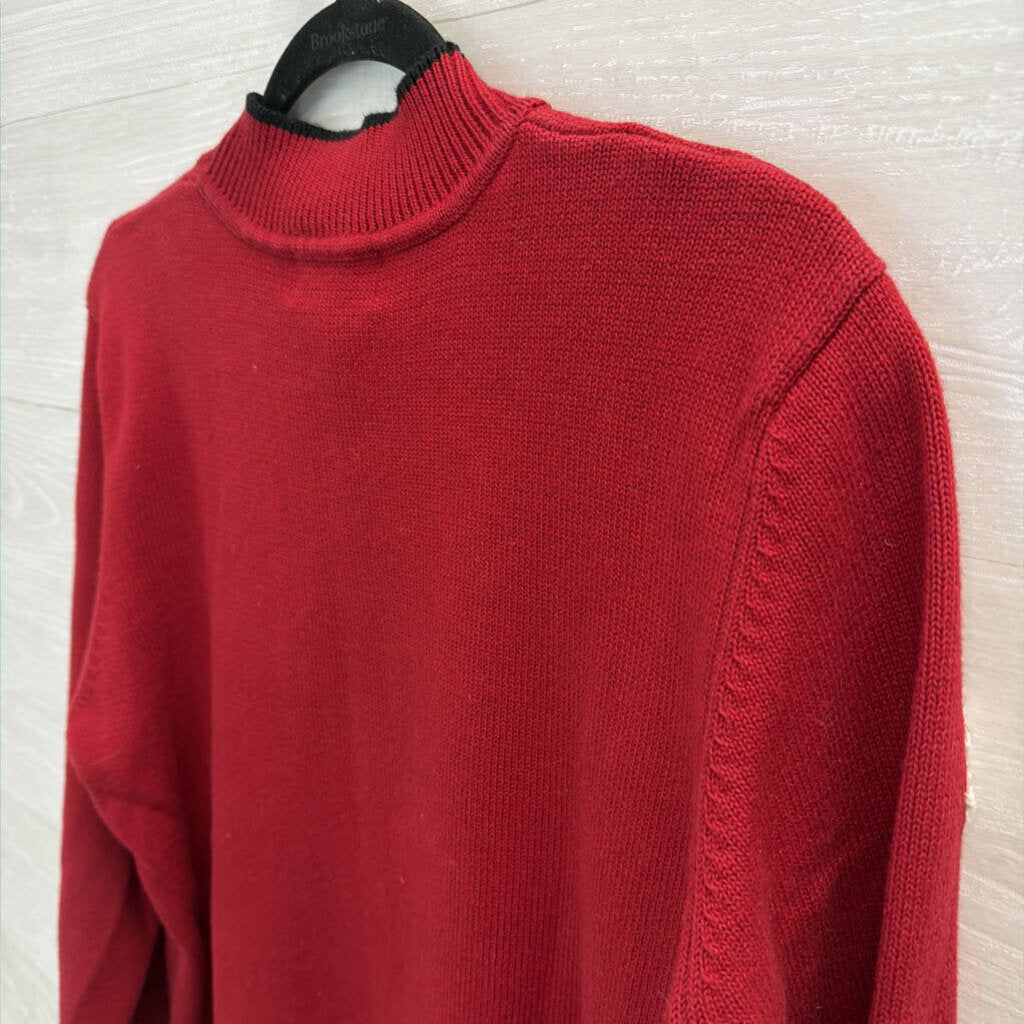 Vintage Alfred Dunner Red/ White Snowflake/ Penguin Mock Neck Sweater Large