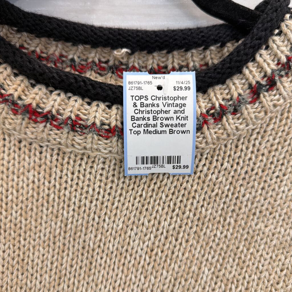 Vintage Christopher and Banks Brown Knit Cardinal Sweater Top Medium