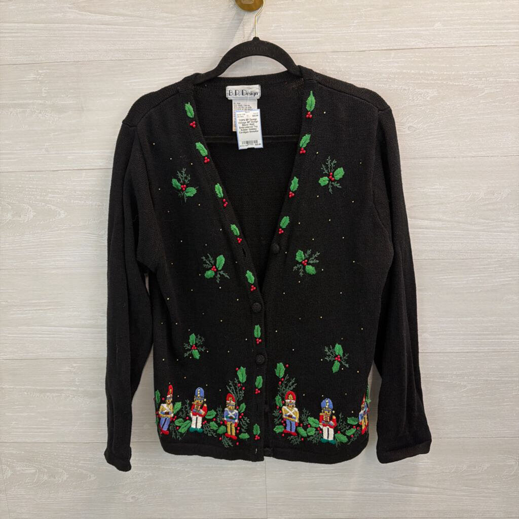 Vintage BP Design Black/ Multi Embroidered Toy Solider Holiday Cardigan Sweater Small