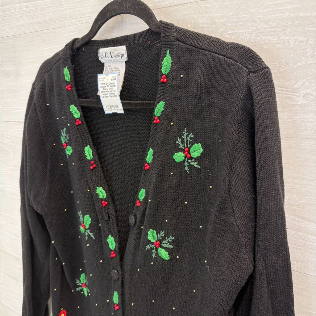 Vintage BP Design Black/ Multi Embroidered Toy Solider Holiday Cardigan Sweater Small