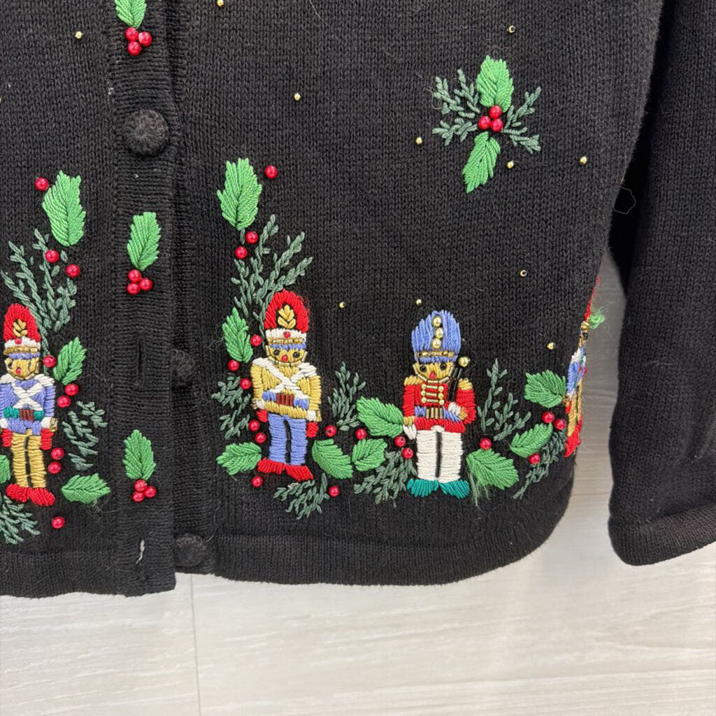 Vintage BP Design Black/ Multi Embroidered Toy Solider Holiday Cardigan Sweater Small