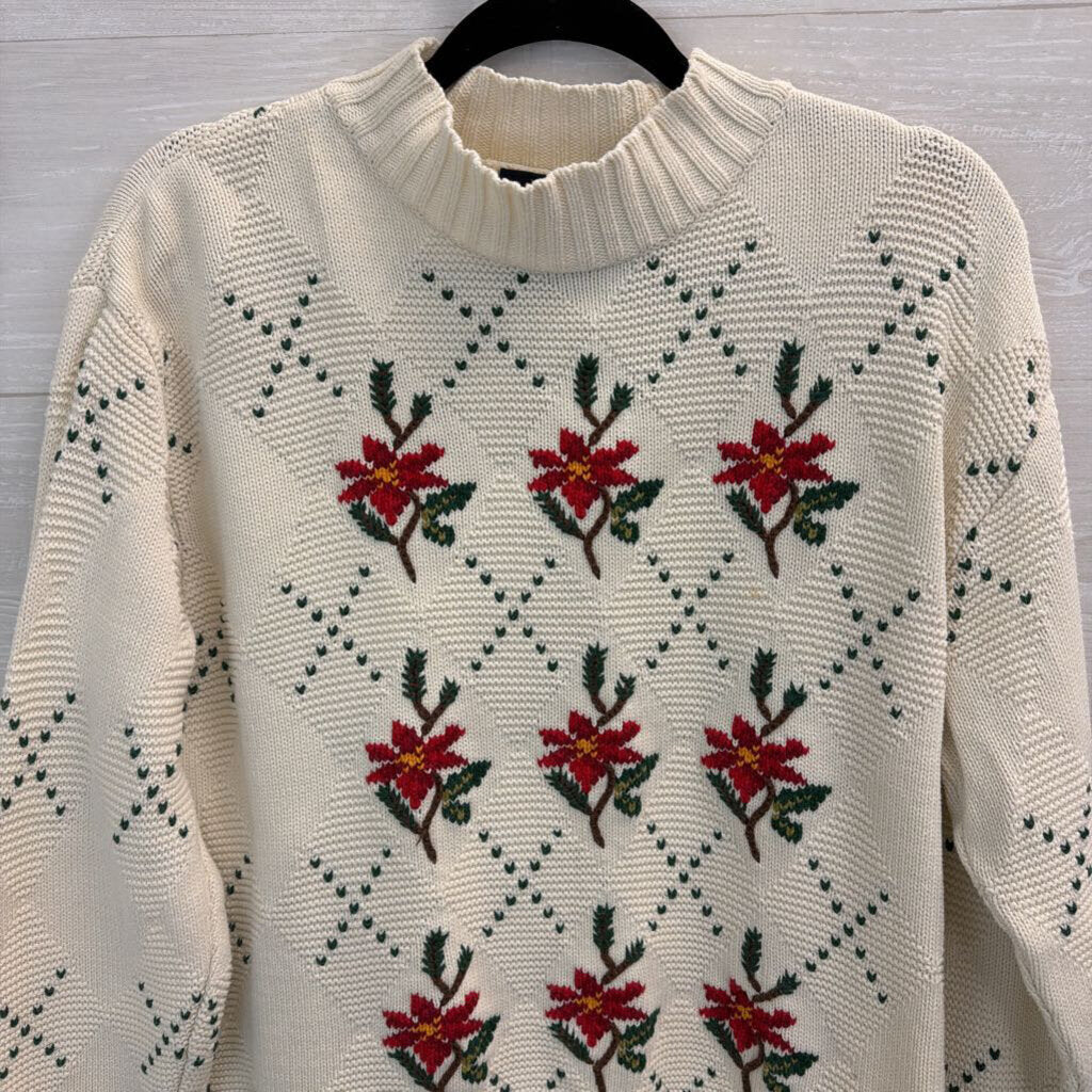 Vintage Liz Sport Cream/ Red Knit Holiday Sweater Large