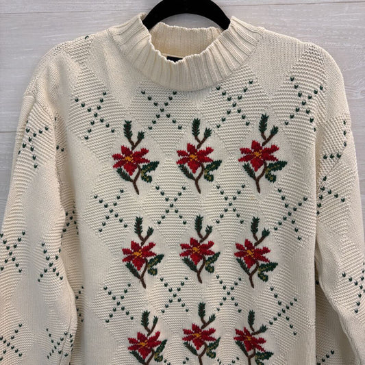 Vintage Liz Sport Cream/ Red Knit Holiday Sweater Large