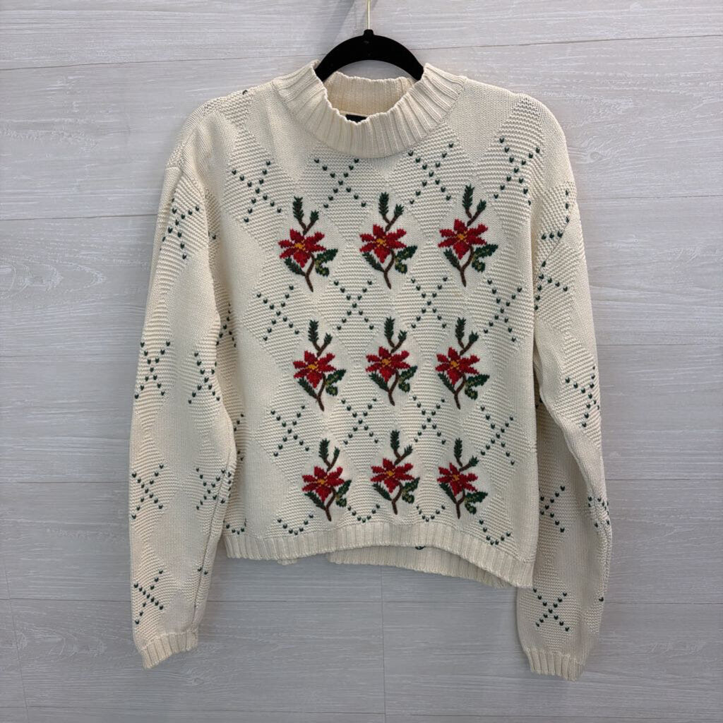 Vintage Liz Sport Cream/ Red Knit Holiday Sweater Large