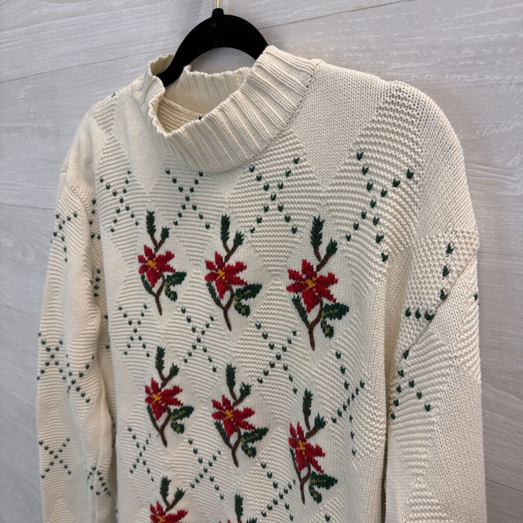 Vintage Liz Sport Cream/ Red Knit Holiday Sweater Large