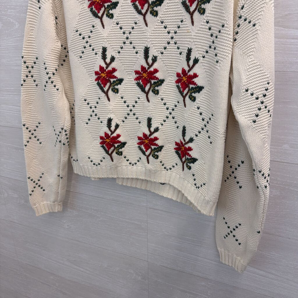 Vintage Liz Sport Cream/ Red Knit Holiday Sweater Large