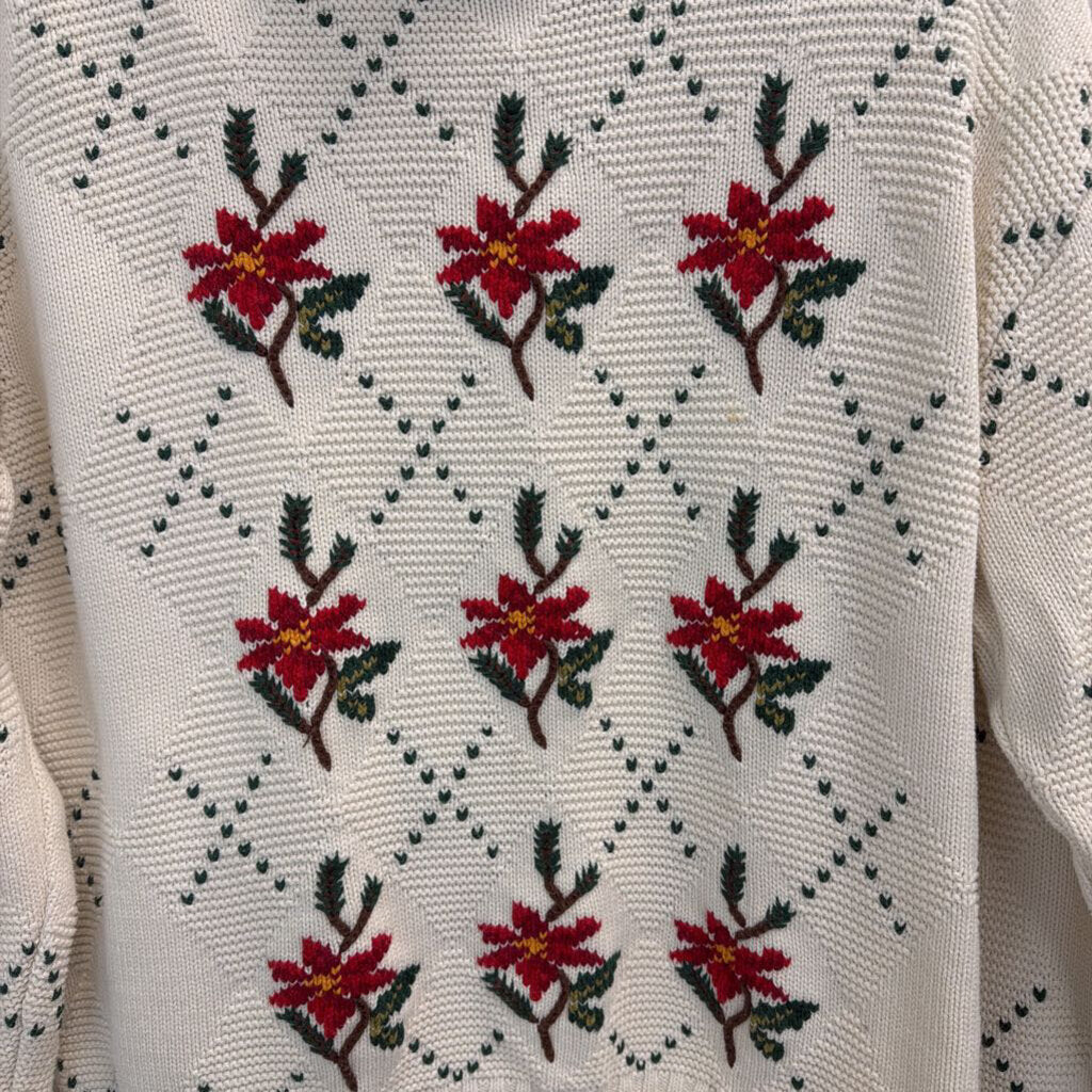 Vintage Liz Sport Cream/ Red Knit Holiday Sweater Large