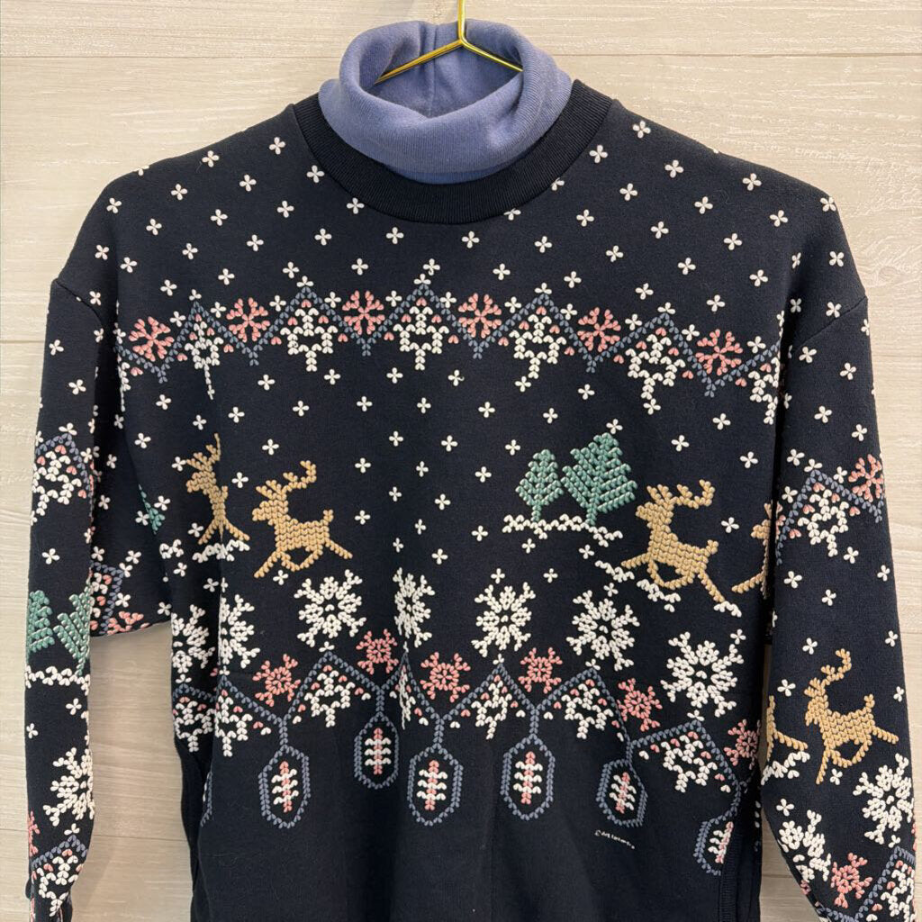 Vintage Art Unlimited Navy/ Multi Layered Holiday Top Small