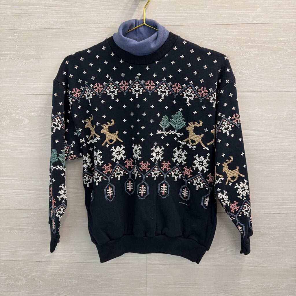 Vintage Art Unlimited Navy/ Multi Layered Holiday Top Small