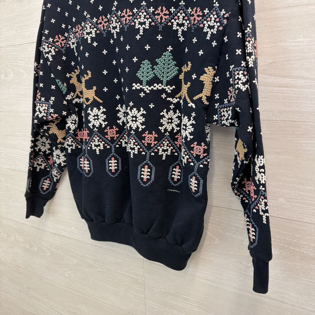 Vintage Art Unlimited Navy/ Multi Layered Holiday Top Small