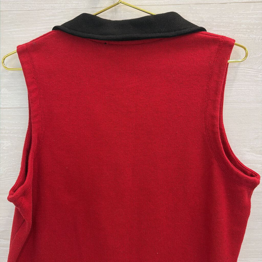 Vintage Onque Red Holiday Cat Zip Up Sweater Vest Top Extra Large