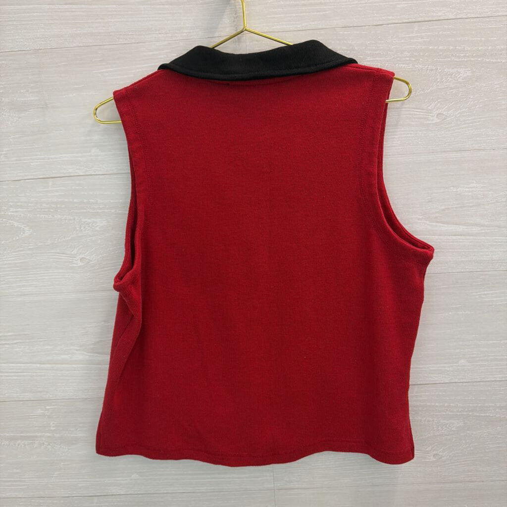 Vintage Onque Red Holiday Cat Zip Up Sweater Vest Top Extra Large